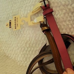 Sonoma 2 for1 belt set solid rose pink brown w/pink stitch 3/4" Wide Large New…